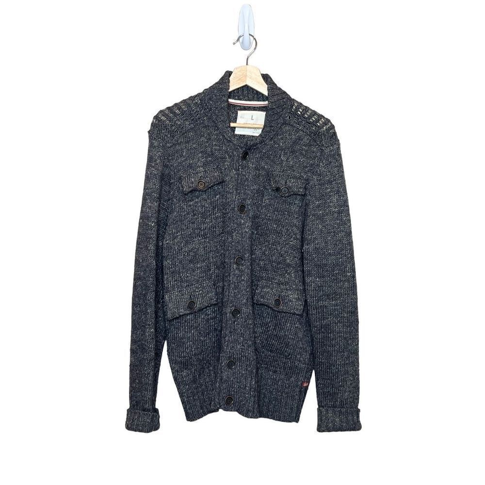 Banana Republic heritage charcoal gray button up chunky baseball sweater size L